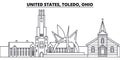 United States, Toledo, Ohio line skyline vector illustration. United States, Toledo, Ohio linear cityscape with famous