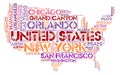 United States top travel destinations word cloud Royalty Free Stock Photo