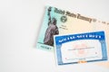 United states treasury stimulus check and social security card isolated