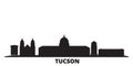 United States, Tucson city skyline isolated vector illustration. United States, Tucson travel black cityscape