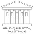 United States, Vermont, Burlington, Follett House travel landmark vector illustration Royalty Free Stock Photo