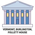 United States, Vermont, Burlington, Follett House travel landmark vector illustration Royalty Free Stock Photo