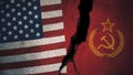 United States vs Soviet Union Flags on Cracked Wall Royalty Free Stock Photo