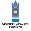 United States, Wisconsin, Milwaukee, Downtown travel landmark vector illustration Royalty Free Stock Photo