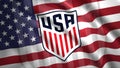 United States women's national soccer team waving flag with stars and stripes. Motion. Concept of sport. For editorial