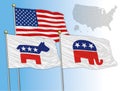 UNITED STATES - YEAR 2016 - Flags with symbols of the Democratic and Republican, u.s. presidential elections 2016