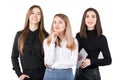 United Team Of Business Women. Portrait team of three smiling businesspeople isolated on white background. business women standing