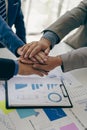 Unity between business people with overlapping hands for project development and innovation. A group of company Royalty Free Stock Photo