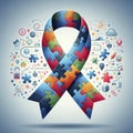Unity in Discovery: Puzzle Pieces Ribbon Illustrating Worldwide Research Achievements