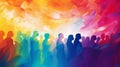 Unity in Diversity: Abstract LGBT Pride Month Background with Rainbow Colors and Silhouettes. Generative ai Royalty Free Stock Photo