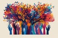 Unity for earth day: hands and tree illustration Royalty Free Stock Photo