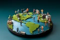 Unity on Earth Miniature figures standing together on the globe graphic
