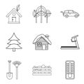 Unity with ecosystem icons set, outline style Royalty Free Stock Photo
