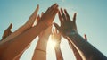 The unity of raised hands.AI generated image Royalty Free Stock Photo