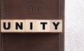 Unity Spelled in Blocks on a Leather Holy Bible Royalty Free Stock Photo