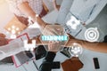 Unity and teamwork concept, view of young business people putting their hands together with teamwork icon on virtual screen, Stack Royalty Free Stock Photo