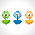 Unity ,victory and helping hand make tree on gear Royalty Free Stock Photo