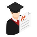 Univercity education icon isometric vector. Man student graduate and document Royalty Free Stock Photo
