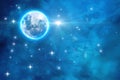 Univers and planet night starry sky moon cosmic nebule flares space moon globe