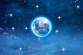 Univers and planet night starry sky moon cosmic nebule flares space moon globe