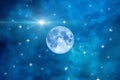 Univers and planet  night starry sky moon cosmic nebule flares space moon globe Royalty Free Stock Photo