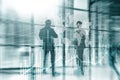 Universal Abstract background. Silhouettes of Business People. Economic growth graph chart. Double exposure mixed media. Royalty Free Stock Photo