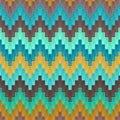 Universal Abstract Seamless Pattern of Blue, Brown, Turquoise, Yellow Rectangles with Zigzag Tracery