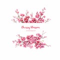 Universal background with cherry blossoms.Hand draw watercolor illustration.