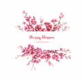 Universal background with cherry blossoms.Hand draw watercolor illustration. Royalty Free Stock Photo