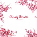Universal background with cherry blossoms.Hand draw watercolor illustration. Royalty Free Stock Photo
