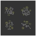 Universal basic income chalk icons set