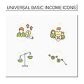 Universal basic income color icons set