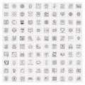 100 Universal Black Line Icons on White Background