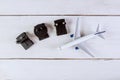 Universal electric socket plug adapters used for travel model plane, airplane Royalty Free Stock Photo