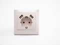 Universal European standard socket with two usb connectors on a white background. Royalty Free Stock Photo