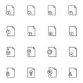 Universal file types line icons set
