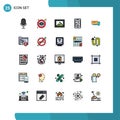 25 Universal Filled line Flat Colors Set for Web and Mobile Applications communication, bubble, image, chat, music