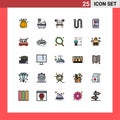 Group of 25 Filled line Flat Colors Signs and Symbols for oneducation, mobile, fitness, pipe, drain