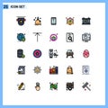 25 Universal Filled line Flat Colors Set for Web and Mobile Applications shield, guard, sweep, checked, lover