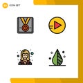 4 Universal Filledline Flat Color Signs Symbols of award, female, winner, play, worker