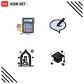 4 Universal Filledline Flat Color Signs Symbols of calculator, pencile, progress, message, masjid