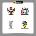 4 Universal Filledline Flat Color Signs Symbols of care, human, business, corporate, solution