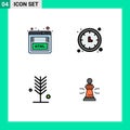 4 Universal Filledline Flat Color Signs Symbols of coding, eco, marketing, time keeper, nature