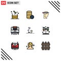 9 Universal Filledline Flat Color Signs Symbols of design, server, head, database, computer