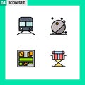 4 Universal Filledline Flat Color Signs Symbols of metro, system, transportation, orbit, mockup