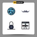 4 Universal Filledline Flat Colors Set for Web and Mobile Applications world, circular, moustache, male, app