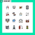 16 Universal Flat Color Filled Line Signs Symbols of mobile, encryption, graph, focus, file