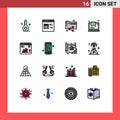 16 Universal Flat Color Filled Lines Set for Web and Mobile Applications chart, laptop, development, email, folder