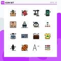 16 Universal Flat Color Filled Lines Set for Web and Mobile Applications coding, message, crane, interface, error
