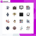 16 Universal Flat Color Filled Lines Set for Web and Mobile Applications people, avatar, height, text sheet, sheet